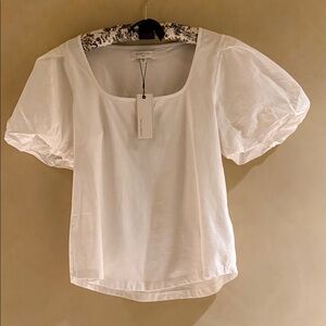 White Puff Sleeve Cotton Top Blouse NWT size M